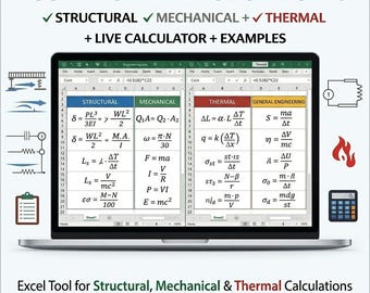 Engineering Formulas Excel Spreadsheet – Structural, Mechanical and Thermal Calculator Tool for Students and Engineers