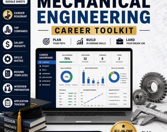 Kit de ferramentas para carreira em Engenharia Mecânica | Currículo, Preparação para Entrevistas, Guia Salarial, Banco de Dados de Empresas e Planejador de Busca de Emprego