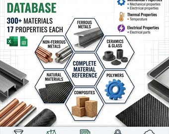 Engineering Materials Database Excel | 300+ Materials Reference Tool | Mechanical Thermal Electrical Properties