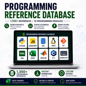 Programming Languages Reference Database Excel | Python JavaScript SQL Linux VBA MATLAB C++ Cheat Sheet & Syntax Guide image 1