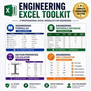 Engineering Excel Toolkit Beginner Bundle | Engineering Formulas, Material Database, Unit Converter & Section Properties