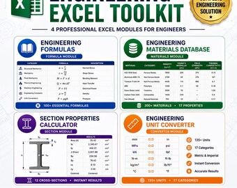 Ensemble d'outils Excel pour l'ingénierie | Formules d'ingénierie, base de données de matériaux, convertisseur d'unités et propriétés des sections