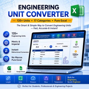 Strumento Excel per la conversione di unità di misura in ingegneria / Calcolatrice metrica e imperiale / Oltre 135 unità / Foglio di calcolo per ingegneria strutturale
