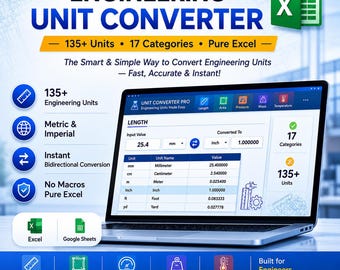 Ferramenta Excel para Conversão de Unidades de Engenharia | Calculadora Métrica e Imperial | Mais de 135 Unidades | Planilha para Engenharia Estrutural