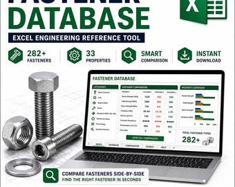 Fastener Database Excel | 282+ Engineering Fasteners | Bolt & Hardware Reference Tool