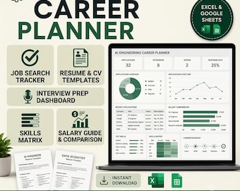 Planejador de Carreira em Engenharia de IA | Rastreador de Busca de Emprego, Modelos de Currículo, Preparação para Entrevistas, Guia Salarial