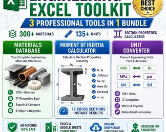 Engineering Excel Tools Bundle: Unit Converter, Inertia Calculator, Material Database
