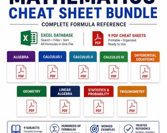 Mathematics Cheat Sheet Bundle | Calculus, Algebra, Trigonometry, Statistics & Linear Algebra