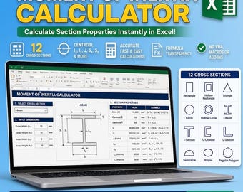 Moment of Inertia Calculator Excel | Beam Section Properties | Structural & Mechanical Engineering Spreadsheet