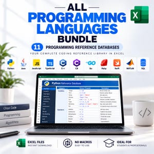 All Programming Languages Bundle | 11 Coding Reference Databases | Python, Java, C++, SQL & More