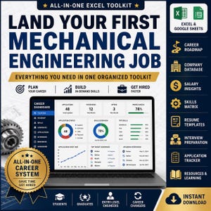 Kit de ferramentas para carreira em Engenharia Mecânica | Planejador de busca de emprego, modelos de currículo, preparação para entrevistas e acompanhamento de candidaturas