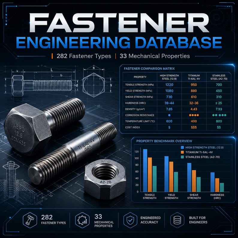 Engineering Fastener Database Excel | 280+ Fasteners Reference Tool | Mechanical Aerospace Hardware Selection & Spec Sheet image 10
