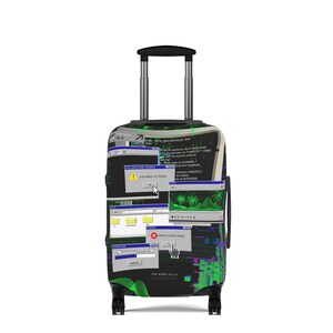 Glitch Art Luggage Cover, Windows 95 Error, Cyberpunk Retro PC Travel Protector
