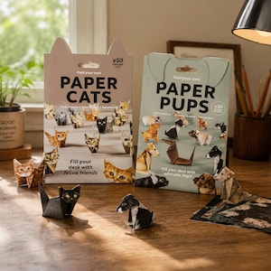 Fold Your Own Paper Cats Kit With 50 Sheets For Kids Craft And Home Decoration Fun Adorable Origami Pets Kit Containing Feline Canine