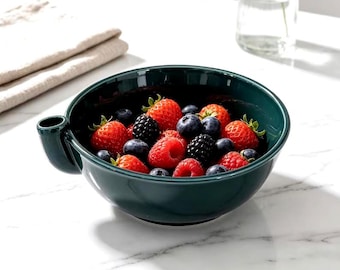 Ceramic Berry Washing Bowl with Drain Spout | Fruit & Veggie Rinsing Bowl | Farmhouse Kitchen Prep Bowl | Housewarming Gift
