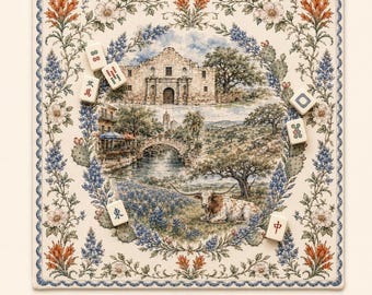 THE TEXAS GARDEN Bluebonnet Mahjong-mat — Game Night Tile Table-mat, Amerikaans mahjongcadeau, mahjongaccessoires, bloemenkaartmat