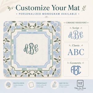 THE HYDRANGEA GARDEN Preppy Floral Mahjong Mat — Blue White Game Night Tile Table Mat, American Mahjong Gift, Mahjong Accessories image 5