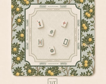 THE ORANGE GROVE Botanical Mahjong Mat — Arts & Crafts Game Night Tile Table Mat, American Mahjong Gift, Mahjong Accessories, Green Gold Mat