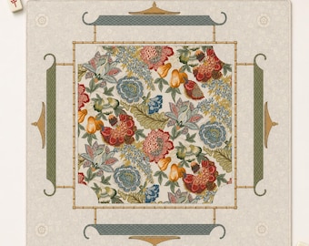 THE JACOBEAN GARDEN Chinoiserie mahjongmat — Floral Game Table Mat, American Mahjong Gift, Mahjong Accessoires, Botanical Maximalist Mat