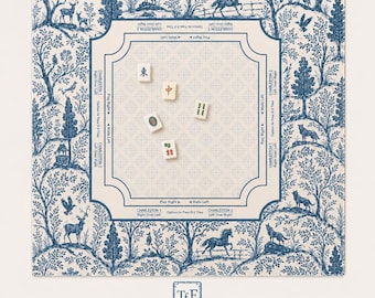 FOREST & FABLE Mahjongmat blauw/groen/bruin — Game Night Tile-tafelmat, Amerikaanse mahjongaccessoires, mahjongcadeau, mahjongcadeau