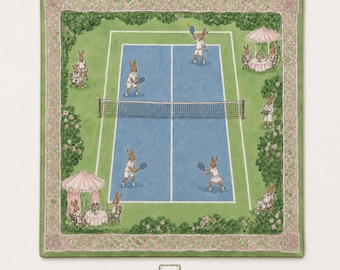 THE PICKLEBALL CLUB Preppy Bunny Mahjong-mat — Grillige tafelmat voor gameavond, Amerikaans mahjongcadeau, mahjongaccessoires, groenblauwe mat