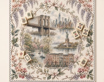 The NEW YORK Garden NYC Floral Mahjong Mat — Brooklyn Bridge Game Night Tile Table Mat, Amerikaans Mahjong-cadeau, Mahjongaccessoires