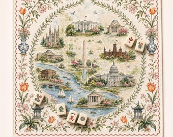 THE CAPITAL GARDEN Mahjongmat: kaartmat bloemen, tafelmat Game Night Tile, Amerikaans mahjongcadeau, mahjongaccessoires, preppy kaartmat