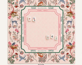THE ENCHANTED MENAGERIE Floral Mahjong Mat — Folk Art Game Night Tile Table Mat, Amerikaans Mahjong-cadeau, Mahjong-accessoires, Blush Pink Mat