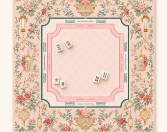THE LANTERN GARDEN Pink Chinoiserie Mahjong Mat — Preppy Floral Game Night Tile Table Mat, American Mahjong Gift, Mahjong Accessories