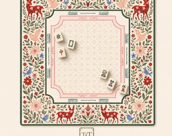 THE RED STAG volkskunst bloemen mahjongmat — vakantiespel nacht tegel tafelmat, Amerikaans mahjongcadeau, mahjongaccessoires, rood ivoor mat
