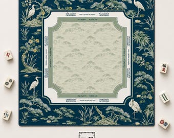 THE HERON GARDEN Navy Blue Mahjong Mat — Chinoiserie Game Mat, American Mahjong Accessories, Mahjong Gift, Blue Mahjong Table Mat