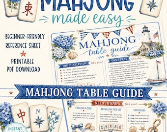 Mahjong-tafelgids, 4 juli mahjongkaart, patriottische mahjongkaart, preppy kustzomer, spiekbriefje voor beginners, afdrukbare pdf-download