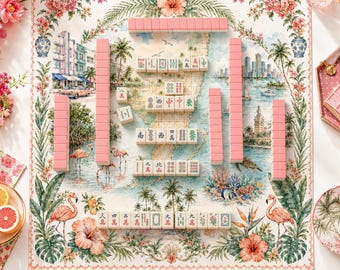 THE MIAMI GARDEN Tropical Mahjong-mat — Flamingo-tafelmat, Amerikaans mahjongcadeau, mahjongaccessoires, bloemenkaartmat