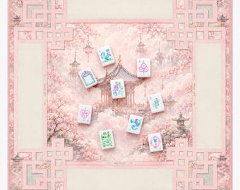 HEAVENLY PAVILION roze mahjongmat — Amerikaanse mahjongaccessoires, mahjongcadeau, tafelspelmat, bloemen mahjong-tafelmat
