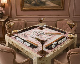 HEAVENLY PAVILION roze mahjongmat - tafelspelmat, Amerikaanse mahjongaccessoires, mahjongcadeau, bloemen mahjong-tafelmat
