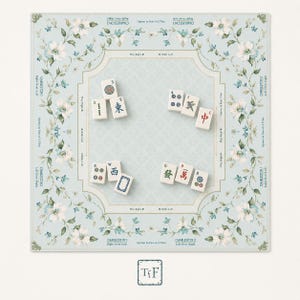 Tapete de Mahjong Floral THE DOGWOOD GARDEN — Tapete de juego verde menta, accesorios para Mahjong americano, regalo para aficionados al Mahjong, tapete de mesa botánico para Mahjong