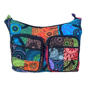Sac Bandoulière Original en Patchwork Éthnique, Grand Sac à Main Style Boho Chic et Hippie, Sac Besace Coloré avec Poches, Cadeau Unique