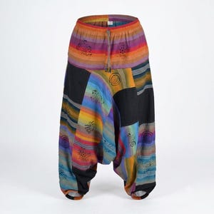 Hippie-Boho-Patchwork-Haremshose, handgefertigt aus nepalesischer Baumwolle mit Taschen, lockere ethnische Haremshose für Damen und Herren, Unisex, Haremshose