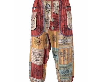 Pantalon Patchwork Boho Hippie, Sarouel Ethnique Ajustable, Pantalon Large Festival Taille Unique, Pantalon Aladin Coton Confortable