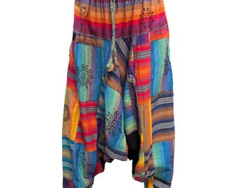 Hippie Boho Patchwork Harem Pants, Handmade Nepalese Cotton with Pockets, Loose Ethnic Harem Pants for Men and Women, Unisex, Harem Pants
