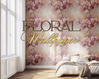 Romantic Floral Decor Botanical Print Vintage Roses Peonies Blush Pink Sage Green Flowers Wallpaper Design