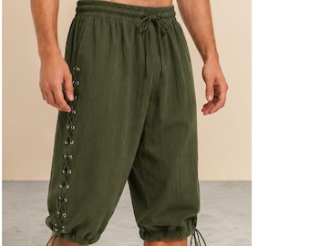 Pantaloncini da uomo in stile vichingo-pirata, pantaloni da festival medievali e rinascimentali con lacci laterali.