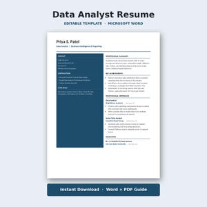 Cv-sjabloon gegevensanalist voor Microsoft Word, Business Intelligence-cv, ATS Friendly Analytics-cv, BI-analist, Instant Download