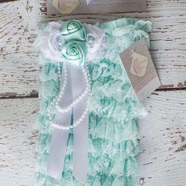 Aqua Romper and Headband SET : Aqua and White Romper and Bow | Girls Cake Smash Outfit | First Birthday Outfit | Baby Photo Prop