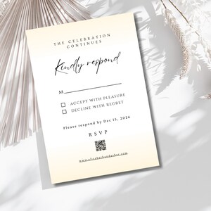 Modern Wedding RSVP Template with QR Code, Elegant Script Reply Card, Minimalist Editorial Kindly Respond, Digital Canva Printable Download