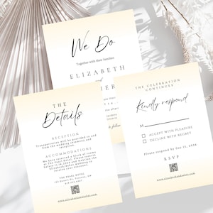 Modern Wedding Invitation Suite Template with QR Code, Elegant Script Wedding Invite Bundle, Details RSVP Card Canva Digital Download