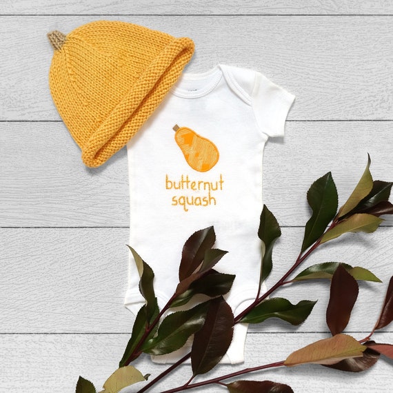 Going Home Outfit FVB017P FVH017P HAND EMBROIDERED Bodysuit Onesie Hand Knit Beanie Hat for Newborn Infant Pumpkin New Baby Gift Set