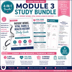 CCMA-studieguidepaket | Vitaltecken och patientintag | NHA-examensförberedelser för medicinsk assistent | Utskrivbara anteckningar, bildkort, övningsquiz