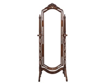 Syrian Damascene Mother-of-Pearl Inlaid Cheval (Standing Floor) Mirror, one of a kind