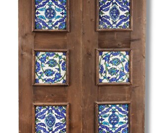 Wooden Door Set with Ten Damascus-Style Pottery Tiles, 20th Century (Lot 484), one of a kind